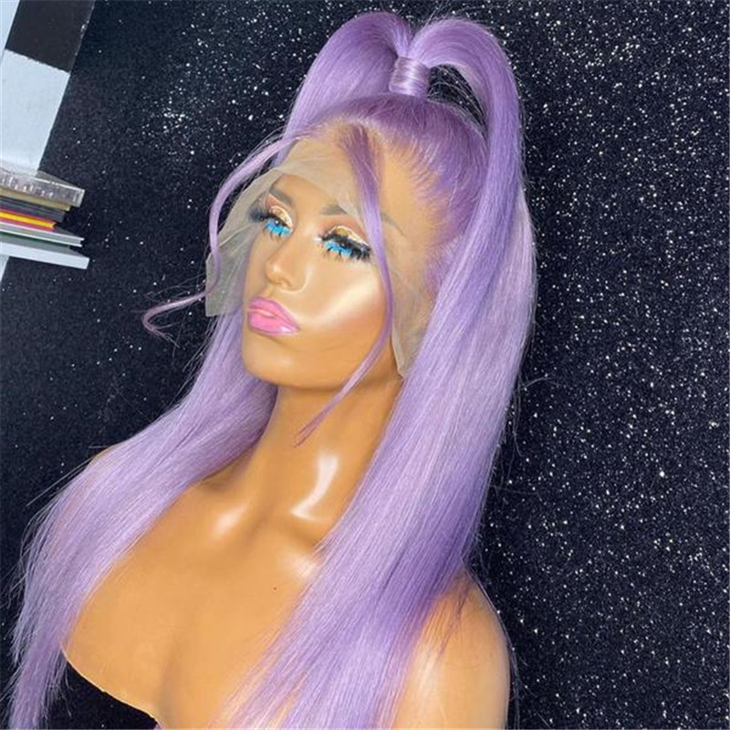 Human Hair Lavender Purple Straight Lace Front Wig - Image 2