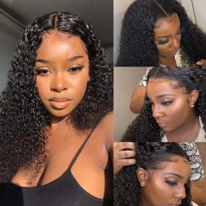 Lace Front Wig Curly Brazilian Human Hair 180% Density Kinky Curly Wigs For Black Women Black Color Kinky Curly 13X4 Lace Front Wig 150% Density Virgin Human Hair Wigs - Image 4