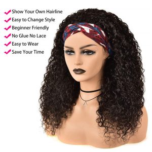 Alternative view of HeadBand Wig Curly Human Hair Wigs for Black Women Brazilian 10A Human Hair None Lace Front Water Wave Wigs Machine Made Wigs Natural Color