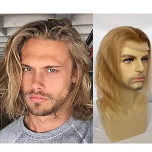 Silky Straight Wave 12 Inch Long Human Hair Toupee for Men 8x10 Hairpieces Human Hair Mens Toupee Mono Net with PU around Ombre Ash Blonde Color - Image 4
