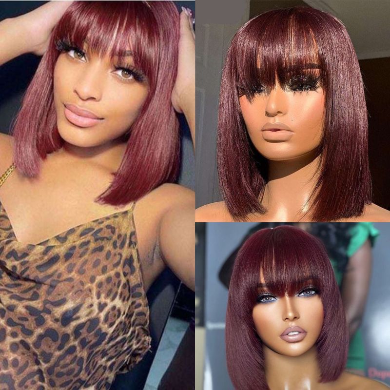 Bob Colored Human Hair Wigs For Women Brazilian Red 99J Bob Wig Lace Front Ombre Human Hair Wig Preplucked with Bangs