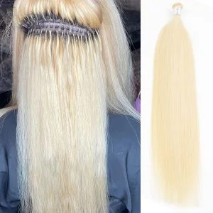 Alternative view of 613 Blonde Straight Human Hair I Tip Microlinks Hair Extension Brazilian Virgin Hair Bulk I Tip Hair Extensions Pwigs