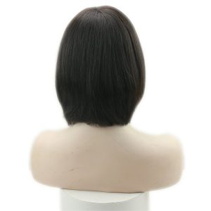 Human Hair Wigs With Bangs Short Bob Silk Straight Brazilian Human Hair Short Bob with Flat Bangs Machine Made Lace Wig for Women - Image 5