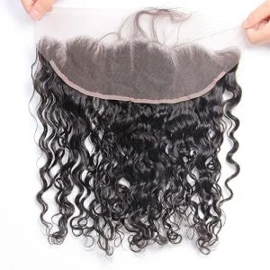 Alternative view of Brazilian Remy Hair Bundles with Frontal Water Wave 3 Bundles With 13x4 Lace Frontal Closure Wet And Wavy Human Hair Weave Natural