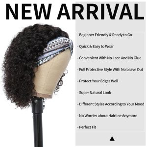 Headband Wigs Curly Human Hair for Black Women Glueless None Lace Front Wig Brazilian Virgin Hair Headband Wig Curly Half Wigs Human Hair - Image 3