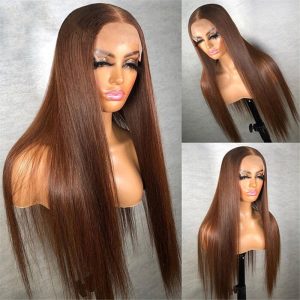 Alternative view of Straight 4*4 Hd Lace Human Hair Wigs #4 Chocolate Brown Color Wigs For Women