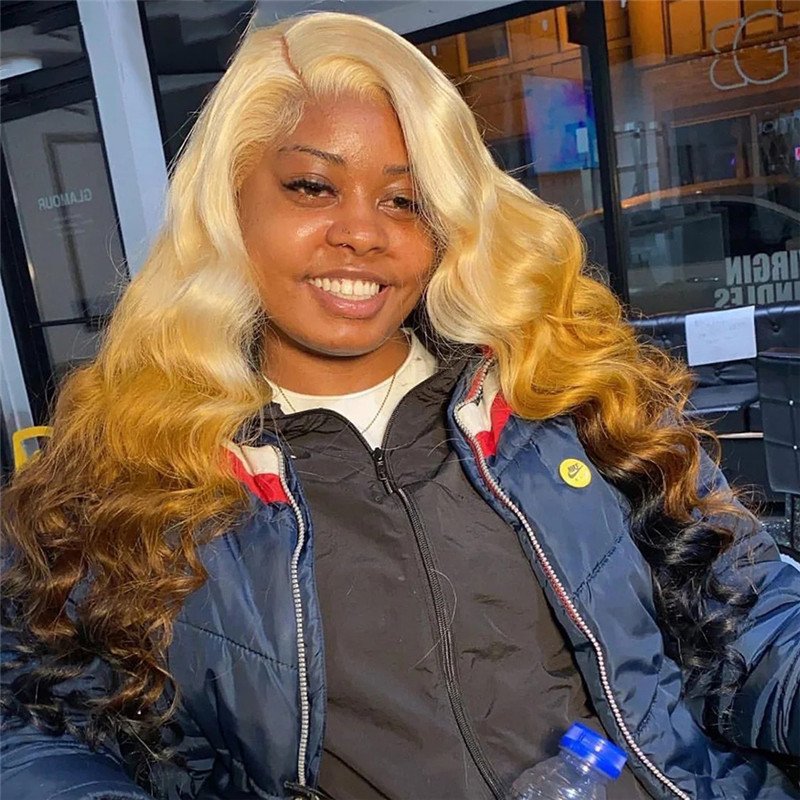 Honey Blonde Ombre Colored Lace Front Human Hair Wigs For Women Brazilian Remy Pre Plucked Body Wave Glueless Highlight Wig - Image 2
