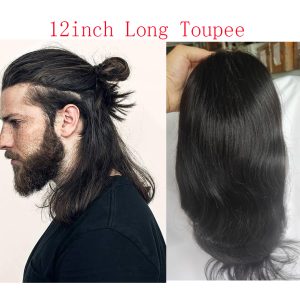 12" Long Toupee For Men 100% Virgin Human Hair Replacement System for Men 10"x8" Base Size Swiss Lace Front With PU Toupee Hair