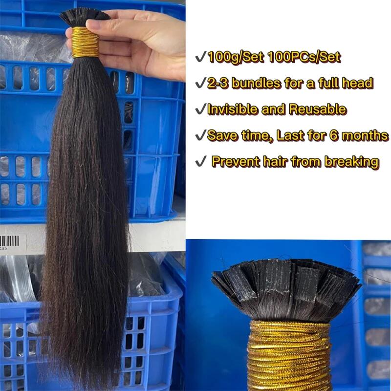 Coarse Yaki Straight Flat K Tips Microlink Hair Extensions Yaki K Tip Human Hair Extensions 12A Virgin Hair Extensions - Image 5