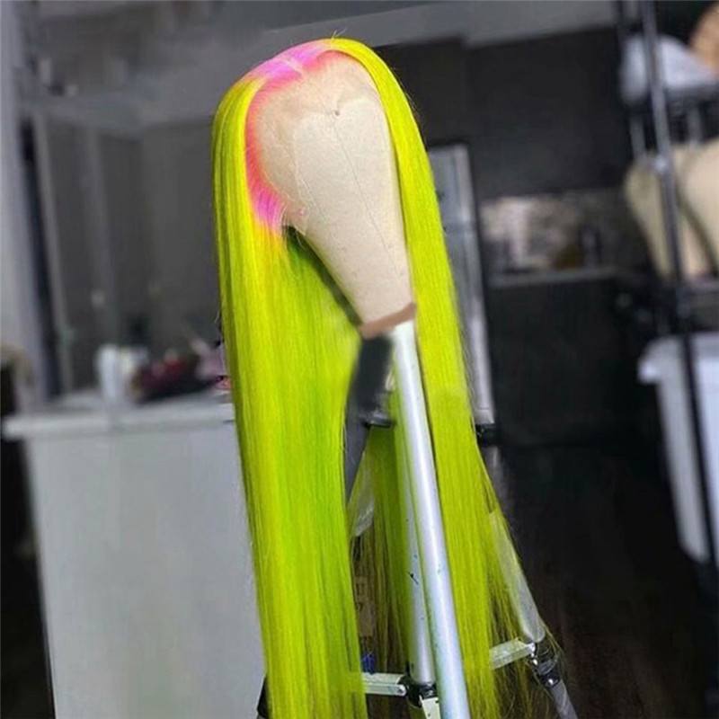 Light Green Straight HD Lace Frontal Wig Brazilian Remy Ombre Colored Human Hair Lace Front Wigs Pink HD Transparent Wig 28inch - Image 5