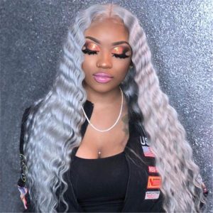 Peruvian Hair Lace Front Deep Wave Grey Color Wigs