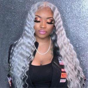 Peruvian Hair Lace Front Deep Wave Grey Color Wigs