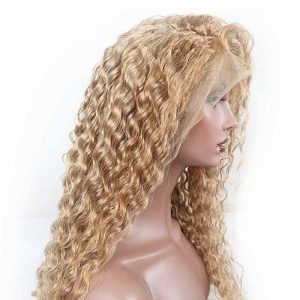 Alternative view of Lace Front Wig Honey Blonde #27 Deep Wave Brazilian 130% Density Wig With Baby Hair Bleached Knots