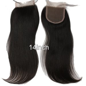 Alternative view of Malaysian Remy Hair 4x4inch Straight Closure with Baby Hair and Bleached Knots 18inch Straight Natural Black