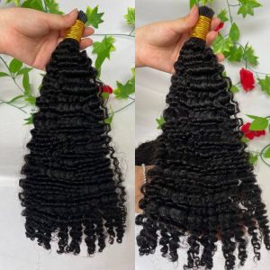 Alternative view of 3B 3C Camodian Hair  Kinky Curly Microlinks Human Hair Extensions Vrigin  Hair Weave Bundles I Tip Hair Extensions Bulk Natural Black Color
