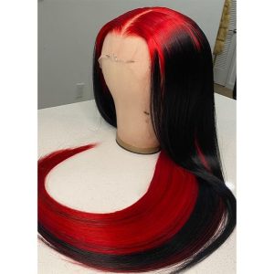 Ombre Lace Front Wig Demon Red & Black Two Tones Long Straight 13x4 Human Hair Lace Wig Colored Human Hair Wigs For Women 150% - Image 2