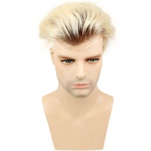 Toupee for Men with Transparent Swiss Lace with PU Around 10x8 Brazilian Human Hair Straight Hair Pieces for Men #60 Platinum Blonde