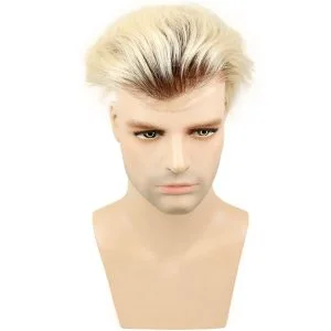 Toupee for Men with Transparent Swiss Lace with PU Around 10x8 Brazilian Human Hair Straight Hair Pieces for Men #60 Platinum Blonde