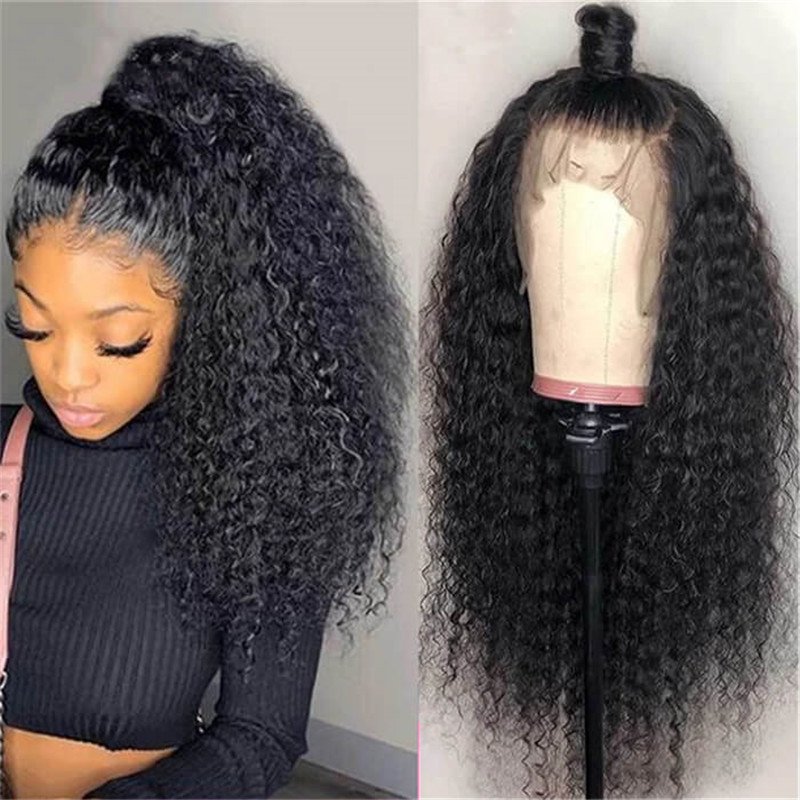 360 Lace Frontal Kinky Curly 150% Density Natural Hairline Beach Curl Human Hair Wigs - Image 2