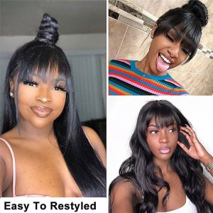 Straight Lace Front Wig With Bangs Remy Brazilian 13x4 Lace Front Human Hair Wigs For Black Women Bang Wig Human Hair Frontal - Image 3