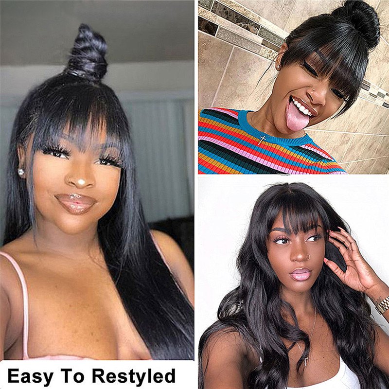 Straight Lace Front Wig With Bangs Remy Brazilian 13x4 Lace Front Human Hair Wigs For Black Women Bang Wig Human Hair Frontal - Image 3