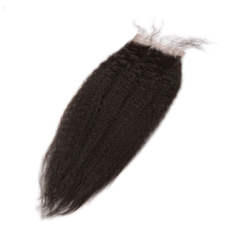 Kinky Straight Peruvian Remy Hair Free Part Lace Closure Sew In 4x4 inchs Natural Color - Image 5