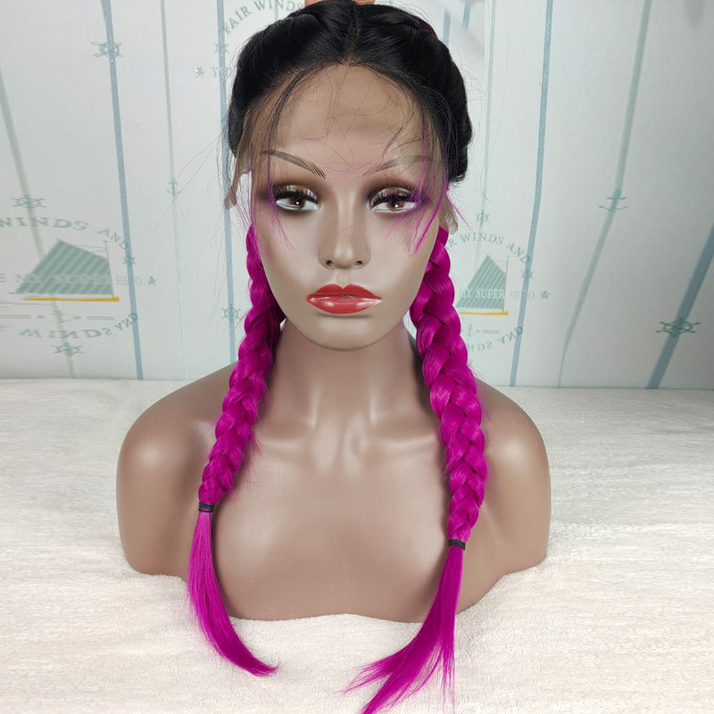 13X6" Fully Top Braided Lace Front Cornrow Braided Wigs With 2 Ponytails Lightweight Synthetic Lace Frontal Twisted Wigs With Baby Hairs For Women - Image 2