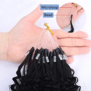 Alternative view of Kinky Curly Bead Loop Human Hair Extensions Brazilian Virgin Hair Weave I Tip Micro Ring Extensions