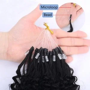 Alternative view of Kinky Curly Bead Loop Human Hair Extensions Brazilian Virgin Hair Weave I Tip Micro Ring Extensions