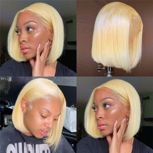 #613 Blonde Straight Lace Front Wig Human Hair Transparent Lace Wigs For Black Women 150% Brazilian Remy Short Bob Wig - Image 2