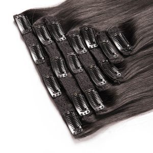 Silky Straight Human Hair Clips in Hair Extension Brazilian Natural Color Human Hair - Image 5