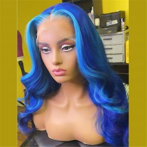 Virgin Human Hair Blue Highlight Lace Front Styled Wig - Image 3