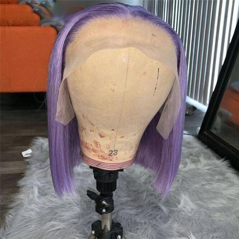 Light Purple Lace Front Wig Bob Wig Brazilian Remy Straight Ombre Colored 1B Purple Bob Wig Lace Front Human Hair Wigs For Women - Image 3