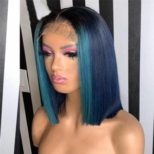 150% Straight Blue Red Short Bob Human Hair Wigs Brazilian Remy Pre Plucked Highlight Wig Transparent Lace Wigs Glueless Wigs - Image 3