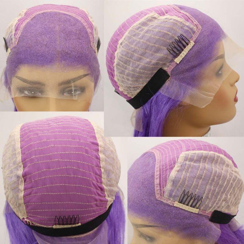 Purple Short Bob Human Hair Wigs Brazilian Remy Pre Plucked Bob Wig Transparent Lace Wigs Glueless Colored Wigs - Image 6