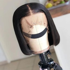 13x4 Lace Frontal Bob Wigs 12 A Cambodian Human Hair Wigs 1B Natural Black Straight Short Bob Wigs 150% Density with Baby Hair