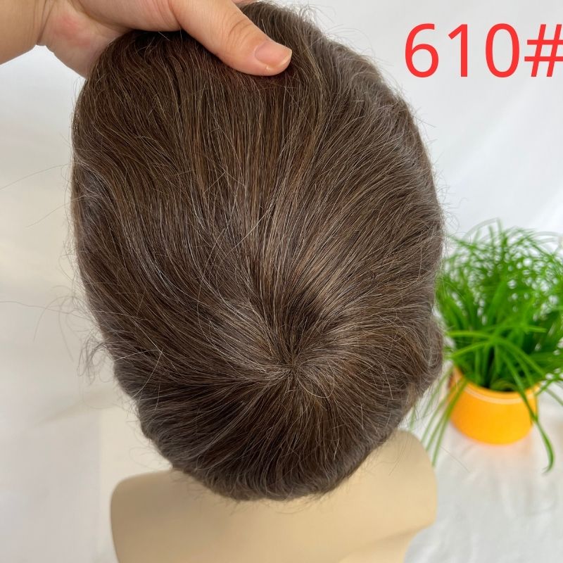 Toupee for men Hair pieces 100% European Human Hair Replacement System For Men 10"x8" Human Hair Toupee Men Hair Piece 6 Color Mixed 10% White Color - Image 12