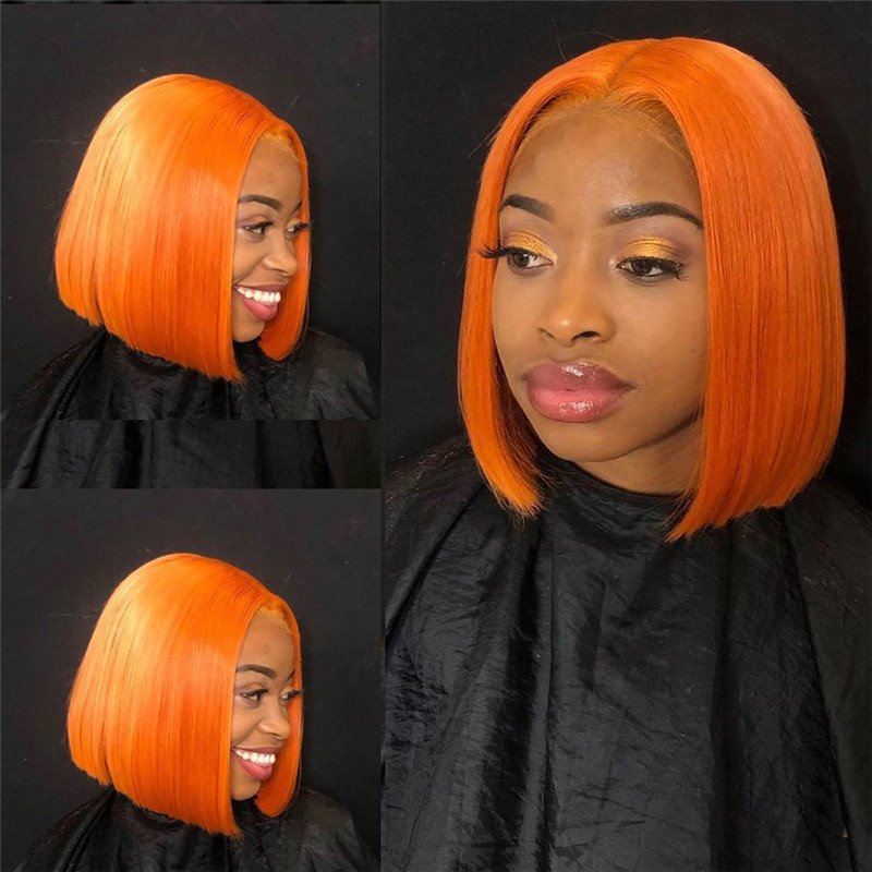 Orange Short Bob Wigs Orange Lace Front Human Hair Wigs For Women Brazilian Remy Ombre Bob Transparent Lace Wigs - Image 5