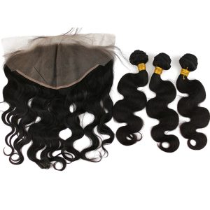 Pwigs Hair Body Wave 13x6 Lace Frontal Closure With Bundles Nature Hair
