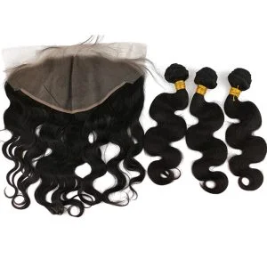 Pwigs Hair Body Wave 13x6 Lace Frontal Closure With Bundles Nature Hair