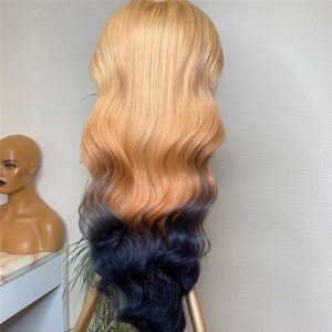 Alternative view of 150% Density Body Wave #27 Honey Blonde Dark Blue Colored Human Hair Wigs For Women Brazilian Remy Hair Transparent Lace Wigs