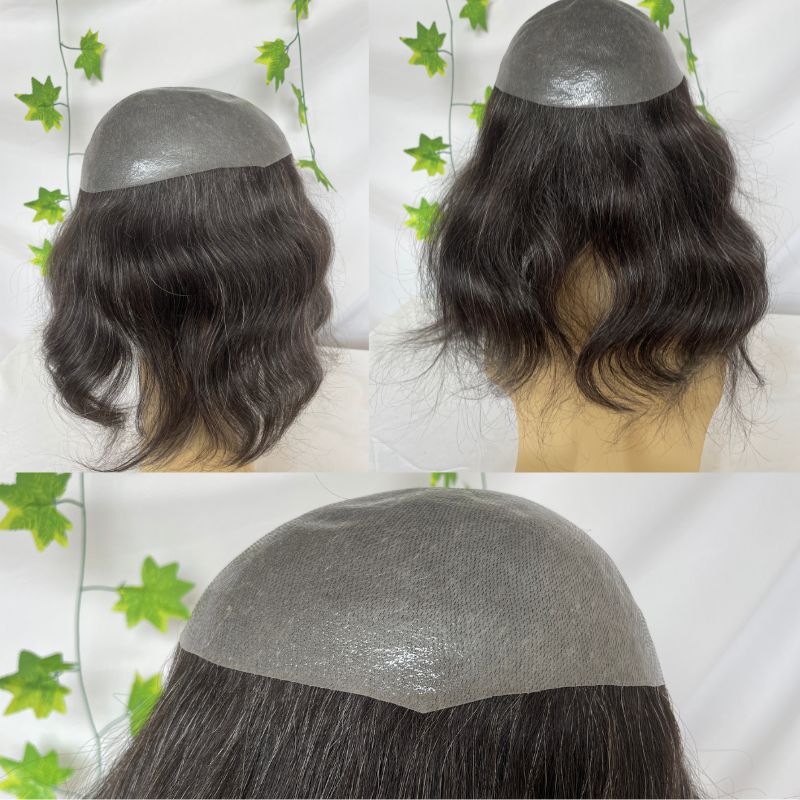 Men's Toupee #1B 20 ( 80% Remy Human Hair with 20% Synthetic Gray Hair ) Toupee for Men Cambodian Human Hair System Super Thin Skin Base Full PU Hairpieces 8x10 Inch V-Loop Hair Replacement - Image 6