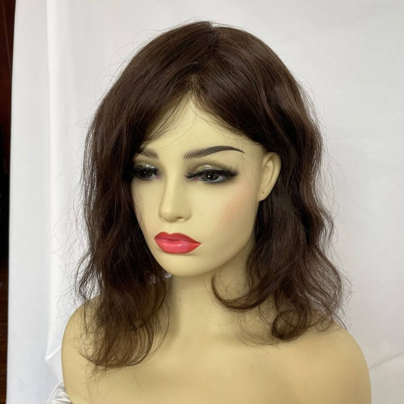 Full Skin Pu Base Long Human Hair Wigs 12 Inch for Women Natural Hairline Silky Straight Wave 8x10 #3 Medium Brown Color Women Human Hair Wigs