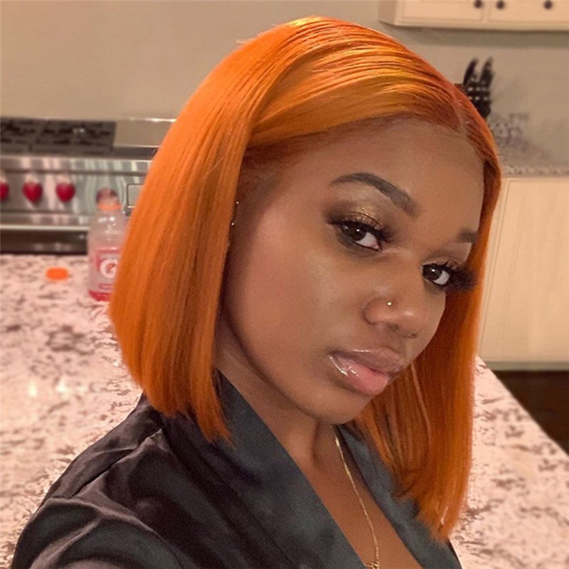 Straight Ginger Orange Short Bob Wigs Lace Front Human Hair Wigs For Women Brazilian Remy Ombre Bob Lace Front Wigs Transparent - Image 3