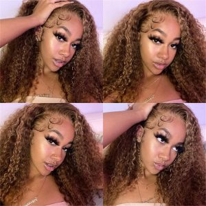 4/27 Curly Highlight Hd Lace Front Human Hair Wigs Pre Plucked Color Wig For African American - Image 4