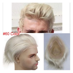 Toupee for Men with Transparent Swiss Lace with PU Around 10x8 Brazilian Human Hair Straight Hair Pieces for Men #60 Platinum Blonde - Image 18