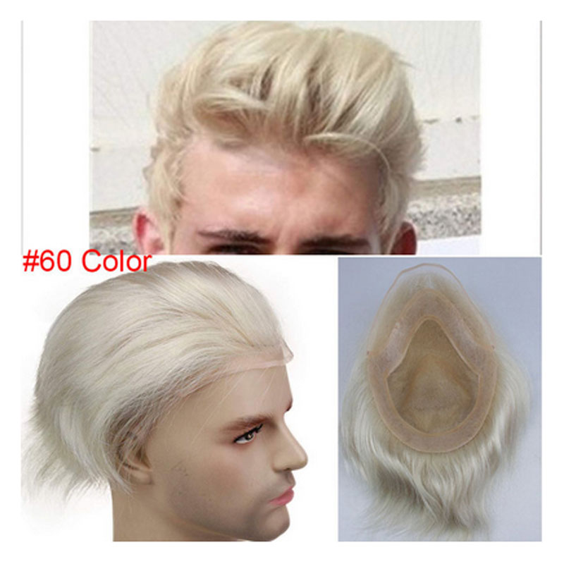 Toupee for Men with Transparent Swiss Lace with PU Around 10x8 Brazilian Human Hair Straight Hair Pieces for Men #60 Platinum Blonde - Image 18