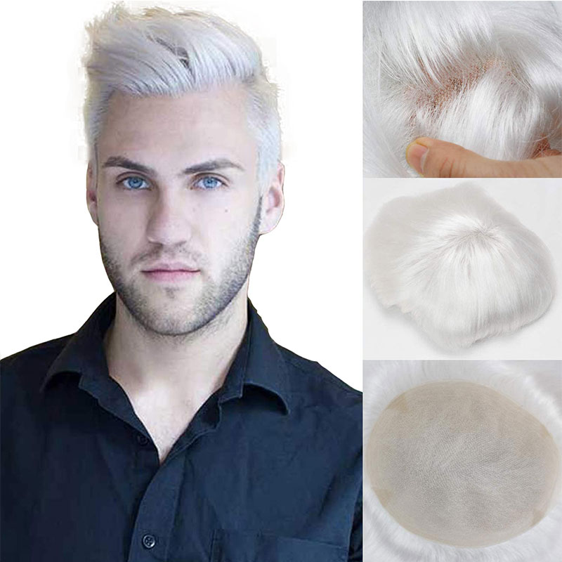 Pwigs Hairpiece Full French Lace Mens Toupee Bleached Knots Men Toupee Human Hair Wig Indian Remy Hair System Breathable 8x10 Toupee 18# Color - Image 41