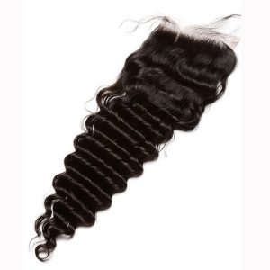 HD Lace Closures Malaysian Remy Human Hair Deep Wave Three Part Lace Closure 4x4inches Natural Color - Image 4