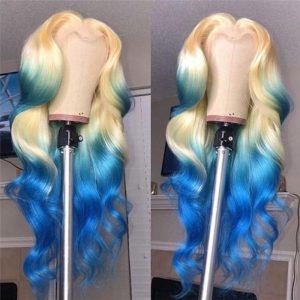 Alternative view of 150% Ombre Blonde Lace Front Wig Human Hair Body Wave Brazilian Blonde Blue Colored Wigs For Women Human Hair Wigs Pre Plucked